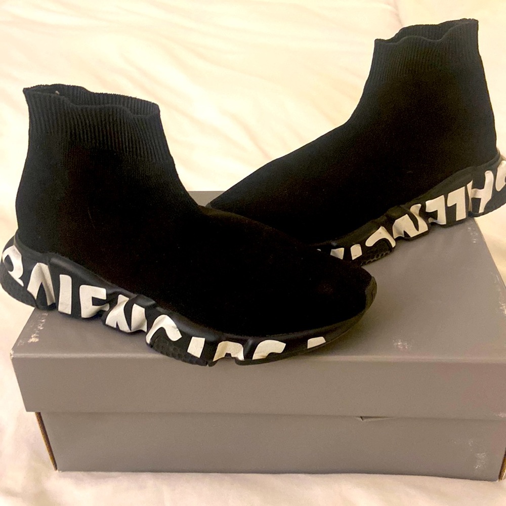 Balenciaga speed lt sneaker- graffiti  black/black/white. Women’s size 38